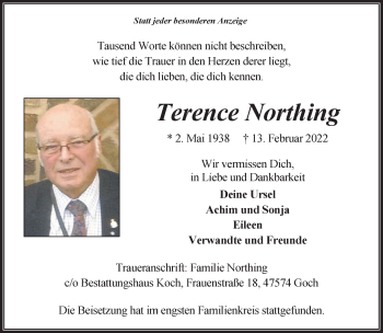 Traueranzeige von Terence Northing 