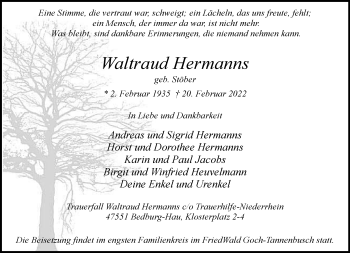Traueranzeige von Waltraud Hermanns 