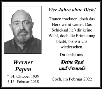 Traueranzeige von Werner Papen 