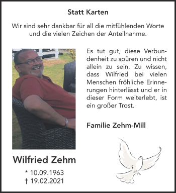 Traueranzeige von Wilfried Zehm 
