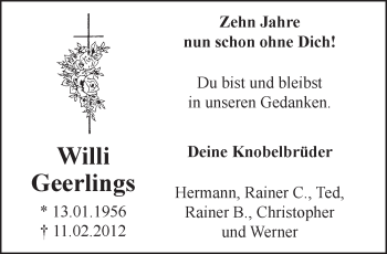 Traueranzeige von Willi Geerlings 