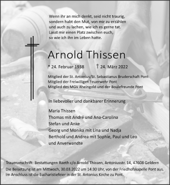Traueranzeige von Arnold Thissen 