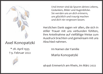 Traueranzeige von Axel Konopatzki 