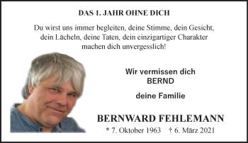 Traueranzeige von Bernward Fehlemann 