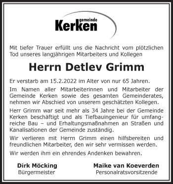 Traueranzeige von Detlev Grimm 