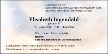 Traueranzeige von Elisabeth Ingendahl 