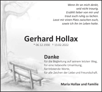 Traueranzeige von Gerhard Hollax 