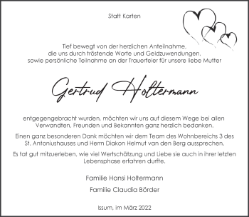 Traueranzeige von Gertrud Holtermann 