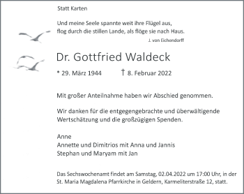 Traueranzeige von Gottfried Waldeck 