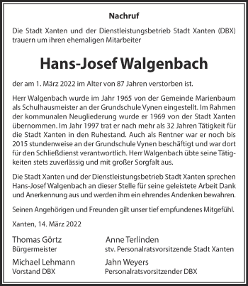 Traueranzeige von Hans-Josef Walgenbach 