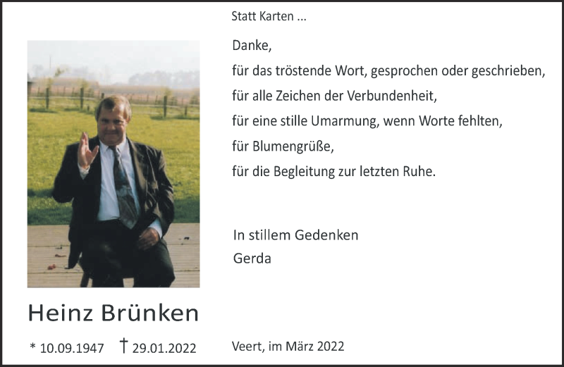  Traueranzeige für Heinz Brünken vom 12.03.2022 aus 