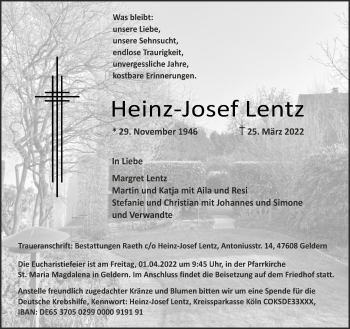 Traueranzeige von Heinz-Josef Lentz 