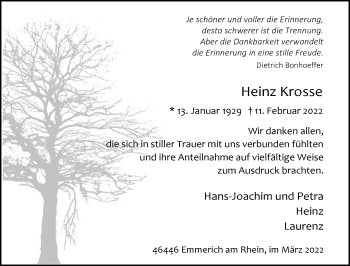 Traueranzeige von Heinz Krosse 