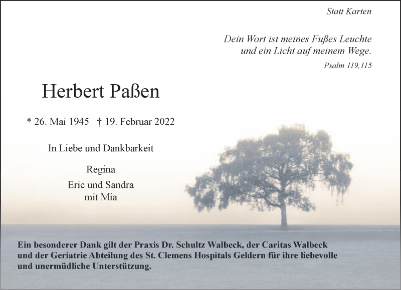  Traueranzeige für Herbert Paßen vom 05.03.2022 aus 