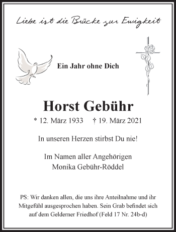 Traueranzeige von Horst Gebühr 