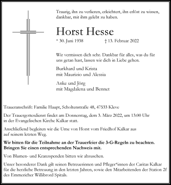 Traueranzeige von Horst Hesse 