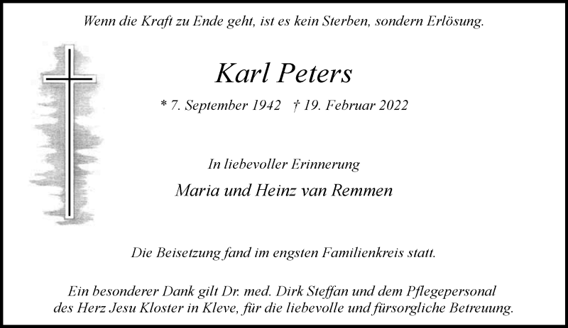  Traueranzeige für Karl Peters vom 05.03.2022 aus 