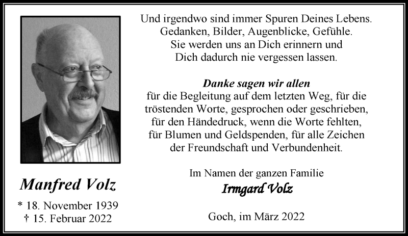 Traueranzeige für Manfred Volz vom 19.03.2022 aus 