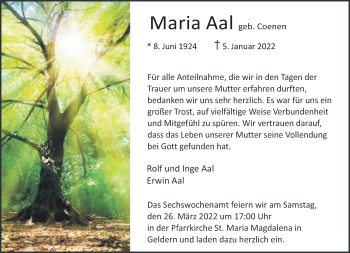 Traueranzeige von Maria Aal 