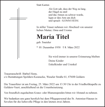 Traueranzeige von Maria Titel 