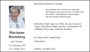 Traueranzeige von Marianne Hoemberg 