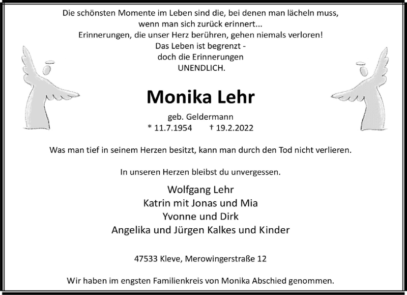  Traueranzeige für Monika Lehr vom 02.03.2022 aus 