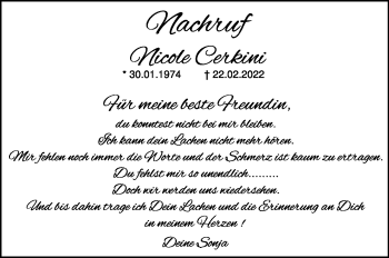 Traueranzeige von Nicole Cerkini 