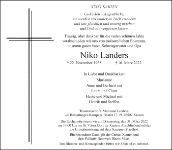 Traueranzeige von Niko Landers 