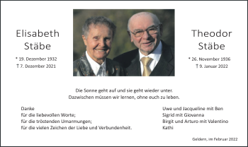 Traueranzeige von Theodor Stäbe 