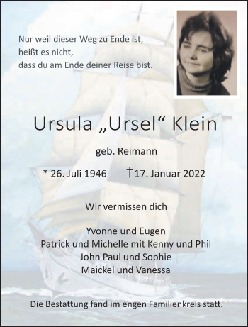 Traueranzeige von Ursula Klein 