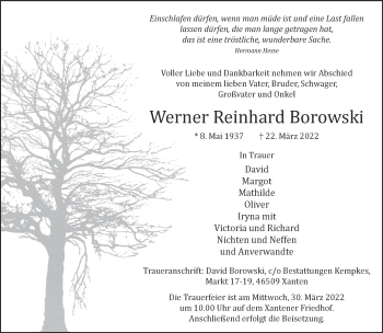 Traueranzeige von Werner Reinhard Borowski 