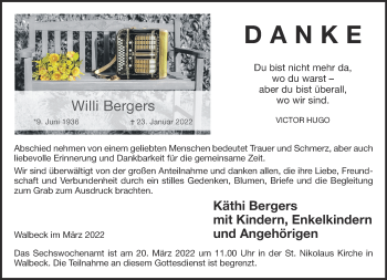 Traueranzeige von Willi Bergers 