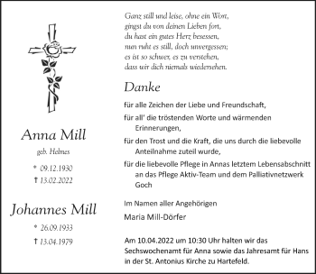 Traueranzeige von Anna Mill 