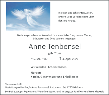 Traueranzeige von Anne Tenbensel 