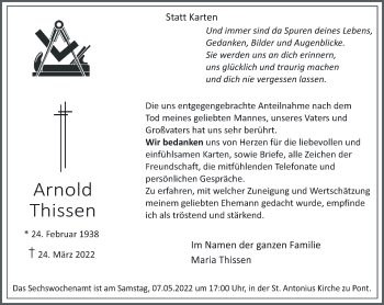 Traueranzeige von Arnold Thissen 