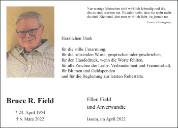 Traueranzeige von Bruce R. Field 