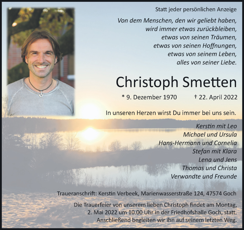  Traueranzeige für Christoph Smetten vom 30.04.2022 aus 