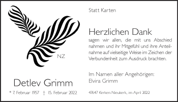 Traueranzeige von Detlev Grimm 