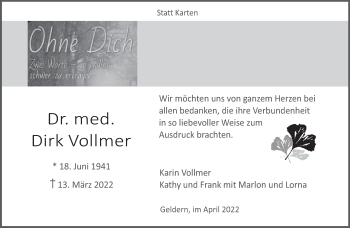 Traueranzeige von Dirk Vollmer 