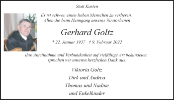 Traueranzeige von Gerhard Goltz 