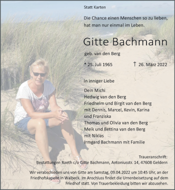 Traueranzeige von Gitte Bachmann 