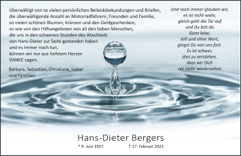 Traueranzeige von Hans-Dieter Bergers 