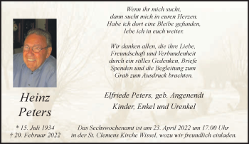 Traueranzeige von Heinz Peters 