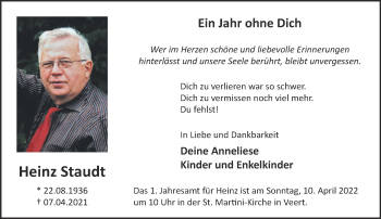 Traueranzeige von Heinz Staudt 