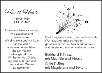 Traueranzeige von Horst Hesse 