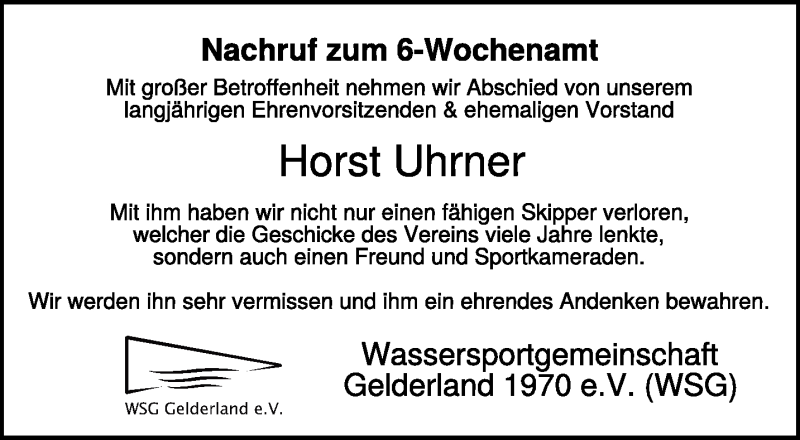  Traueranzeige für Horst Uhrner vom 09.04.2022 aus 