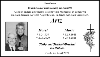 Traueranzeige von Horst und Maria Artz 