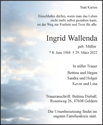 Traueranzeige von Ingrid Wallenda 