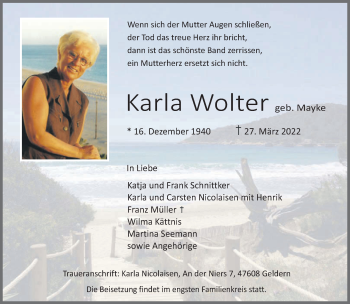Traueranzeige von Karla Wolter 