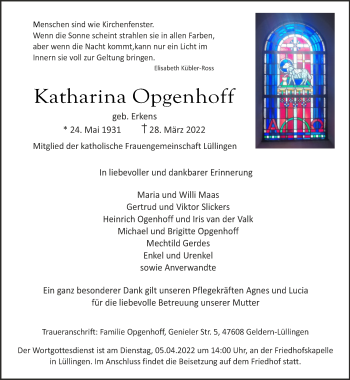 Traueranzeige von Katharina Opgenhoff 